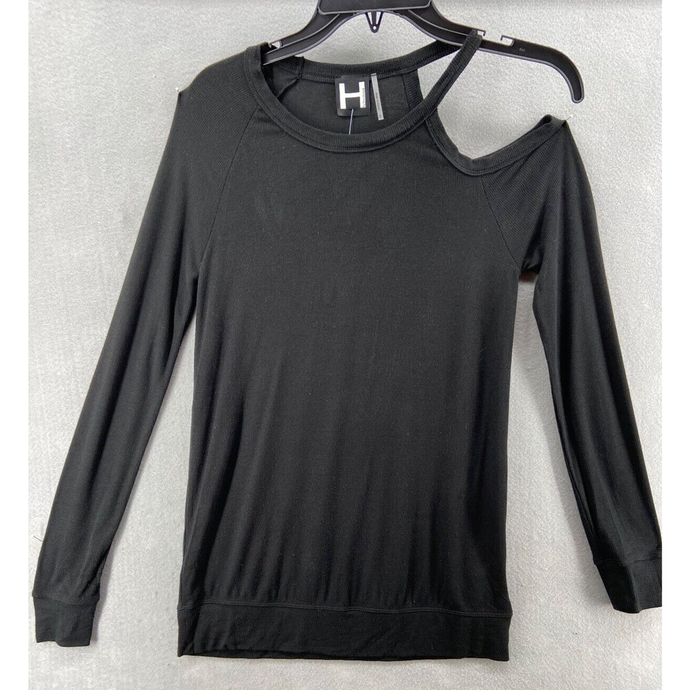 NWT H by Bordeaux Shirt Womens X-Small Black Long Sleeve One Open Shoulderâ